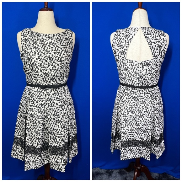 👗|•DANNY AND NICOLE•| Pretty Black & White Fit & Flare Dress Size 12 - Picture 1 of 14